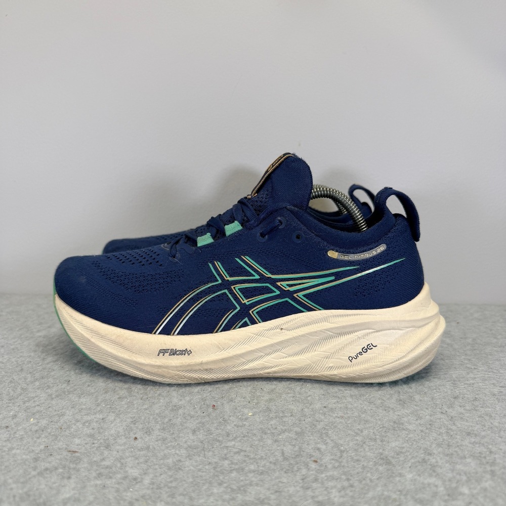 ASICS Gel-Nimbus 26 Womens Shoes Size 7.5 Navy Teal Running Sneakers 1012B601